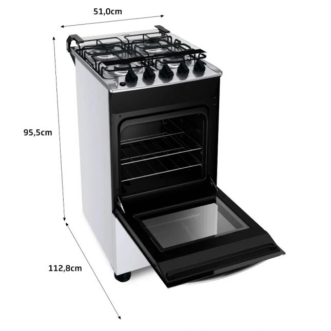 Fogão Brastemp 4 Bocas Automático Mesa em Aço Inox Forno 61L BFO4NBB Branco Bivolt