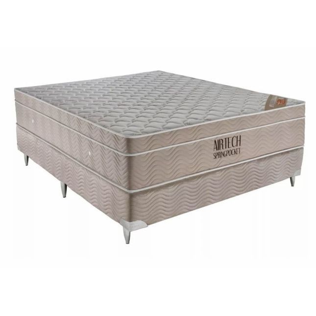 Colchão + Box Casal Airtech Spring Pocket 138x188x55 Bege-Branco Ortobom