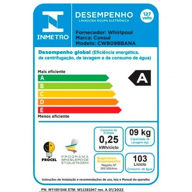 Lavadora de Roupas 9kg Consul CWB09BB Dosagem Econômica Branca 110V