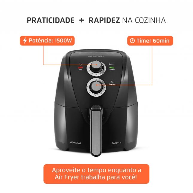 Air Fryer Fritadeira Elétrica Mondial 4L Afn-40-Bfs 1500w 110v
