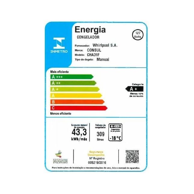 Freezer Horizontal Consul 309 Litros com 1 Porta CHA31FB Branco 110v