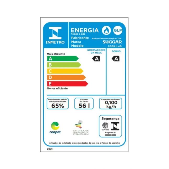 Fogão de Piso Suggar 4 Bocas FGV403PT Mesa de Vidro Neo Max Preto – Bivolt