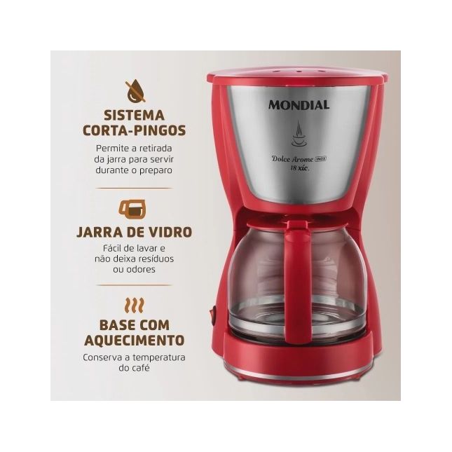 Cafeteira Elétrica Mondial Dolce Arome 18x C-35-18x Vermelha 550W 110V