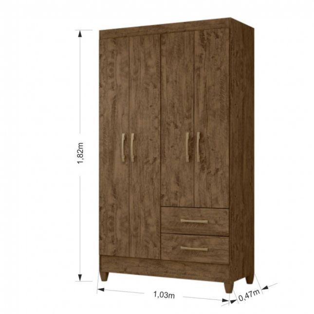 Guarda Roupa Chile 1,03m 4 Portas 2 Gavetas Castanho Wood Moval 