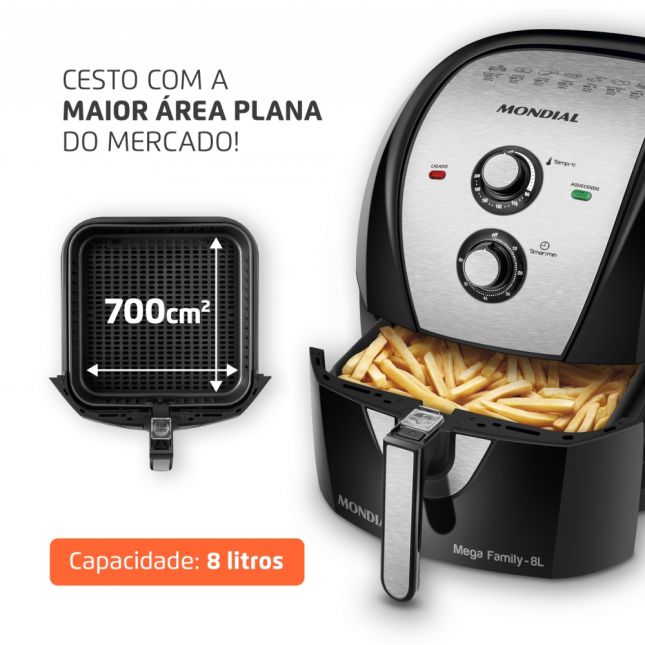 Air Fryer Fritadeira Elétrica Mondial 8l Preta - Afn-80 1900w 110v