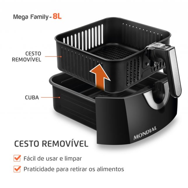 Air Fryer Fritadeira Elétrica Mondial 8l Preta - Afn-80 1900w 110v