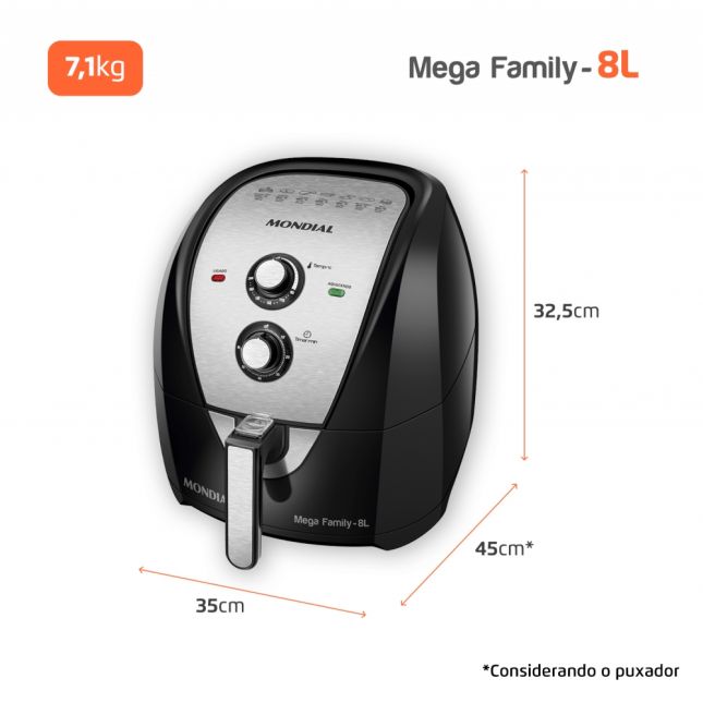 Air Fryer Fritadeira Elétrica Mondial 8l Preta - Afn-80 1900w 110v