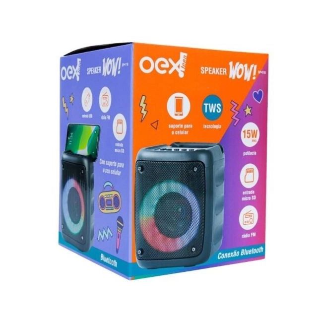 Caixa De Som Bluetooth 15w Com Rgb Suporte Para Celular Oex SP110
