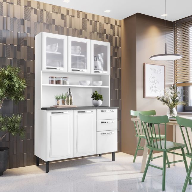 Armário de Aço Kit Cozinha Pratika 1,20m 6 portas 2 gavetas Branco Itatiaia
