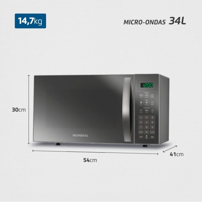 Forno Micro-ondas Mondial Espelhado Cinza MO-02-34-E 34 Litros 1400W 110 v