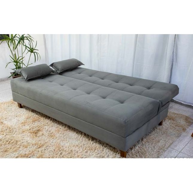 Sofá Cama New Arpoador 1,85m Veludo Cinza 3040/09 Innove Estofados