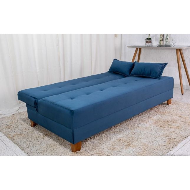 Sofá Cama New Arpoador 1,85m Veludo Azul 3040/07 Innove Estofados