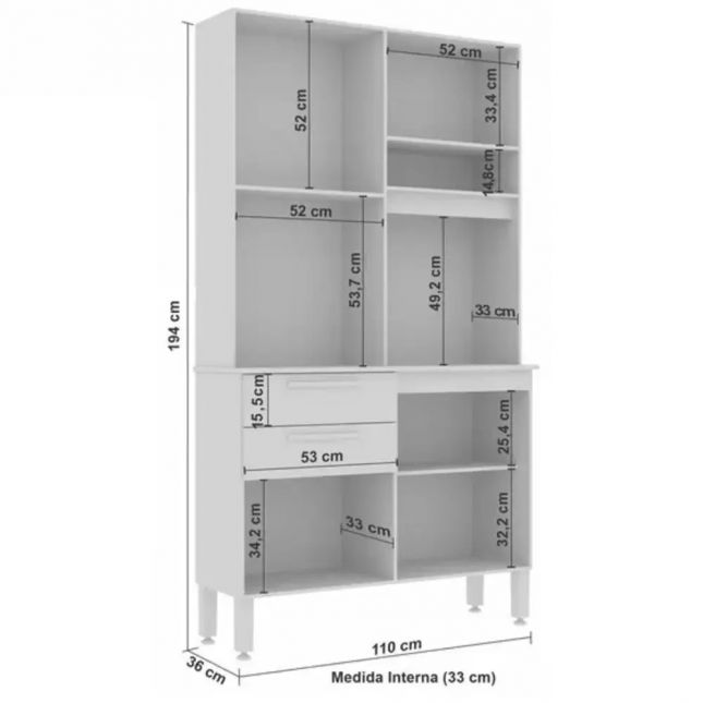 Armário Madeira Kit 1,09m Dubai Branco Salleto