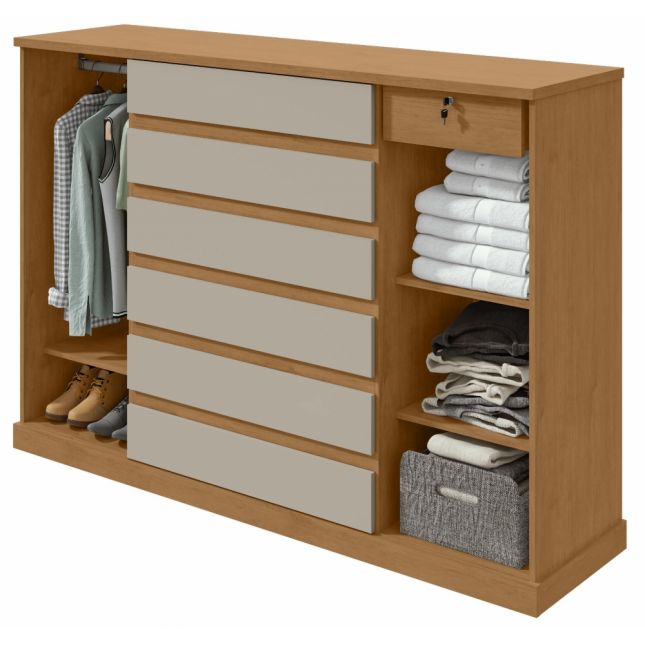 Cômoda Vedra 7 gavetas 2 portas 1,73m Amêndoa/OFF Lopas