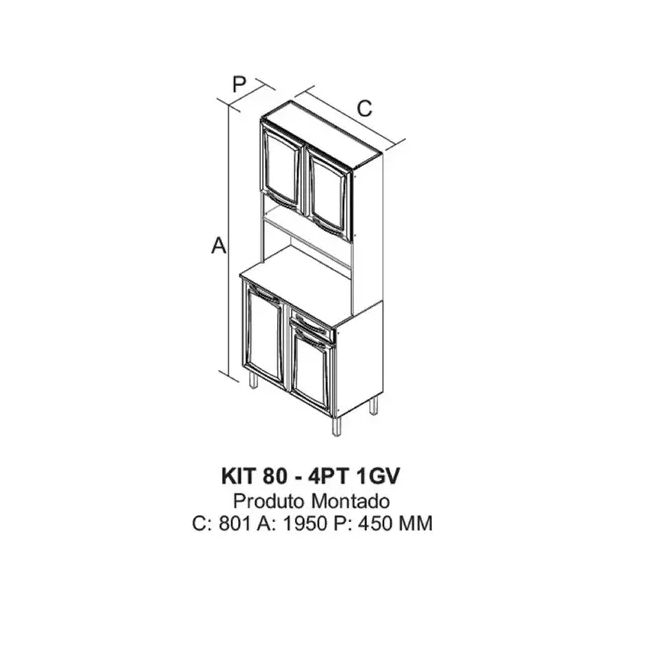 Armário de Aço Kit 80cm Pratika 4 portas 1 gaveta Branco Itatiaia