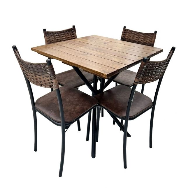 Mesa 4 Cadeiras Atlanta 70x70 tampo ripado cadeira Ratam Teixeira