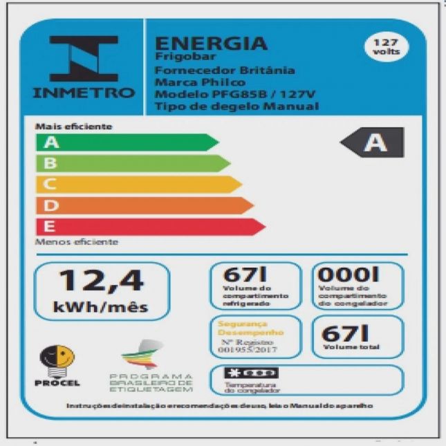 Frigobar Philco c/ compressor PFG85B 67 Litros Branco 110v