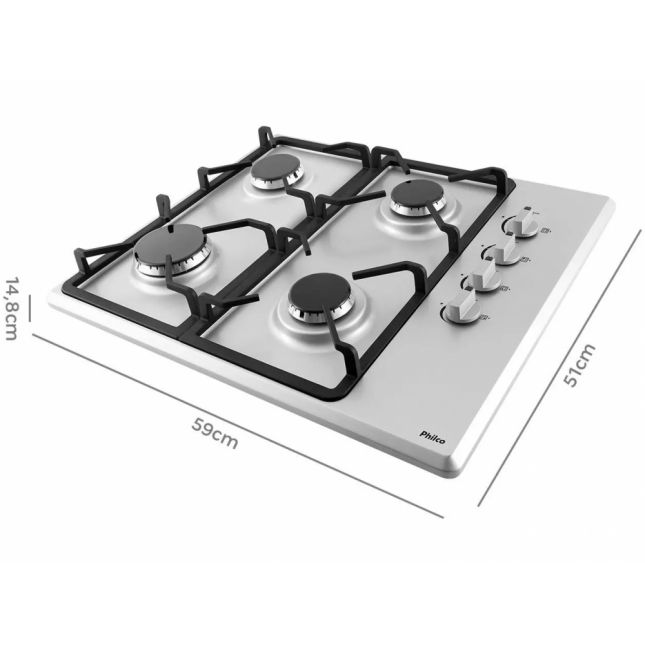 Cooktop a Gás Philco 4 bocas PCT041 Aço Inox Bivolt 