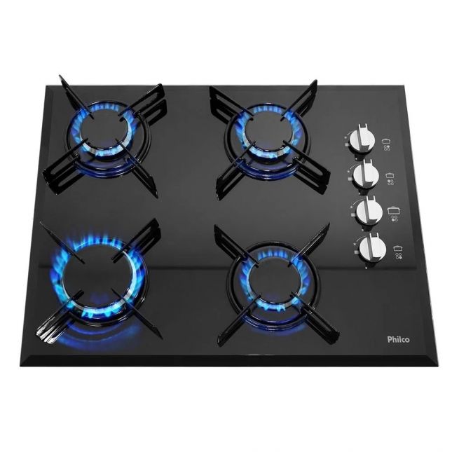 Cooktop 4 Bocas Philco a Gás Chef 4 Acendimento Automático Preto Bivolt