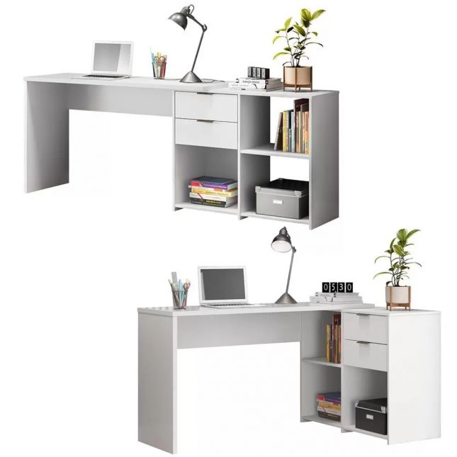 Mesa de Computador Office com tampo giratório 2 gavetas NT2060 Branco