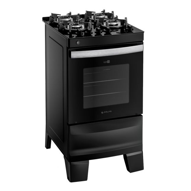 Fogão 4 Bocas Atlas Agile Up Glass Acend. Automático Preto Mesa de Vidro Bivolt