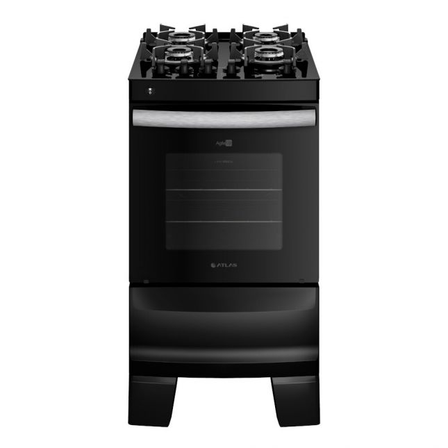 Fogão 4 Bocas Atlas Agile Up Glass Acend. Automático Preto Mesa de Vidro Bivolt