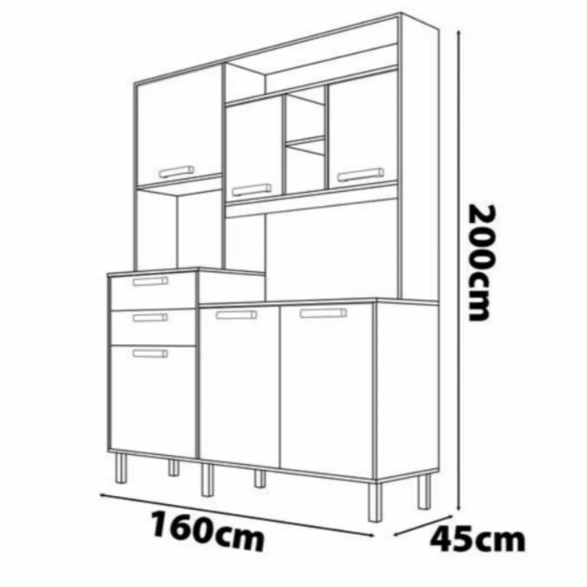Armário Madeira Kit Nápoles 1,60m 6 portas 2 gavetas Cinamomo/OFF Itatiaia