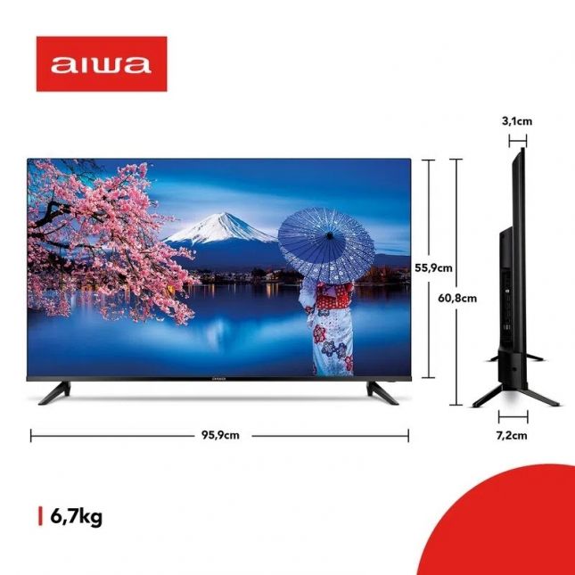 TV 43 LED Smart Aiwa Android, Full HD, Comando de voz, Dolby Áudio, AWS-TV-43-BL