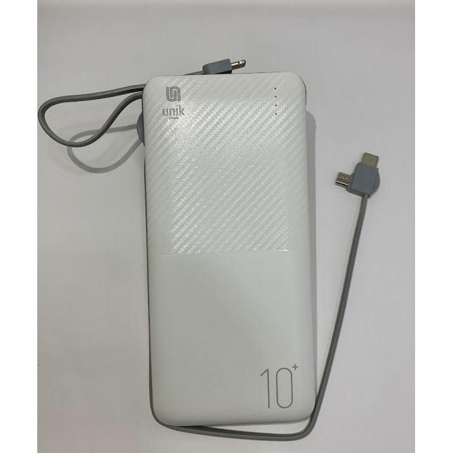 CARREGADOR PORTÁTIL UNIVERSAL 10.000 - POWER BANK UNIK COM CABOS MICRO USB, USB-C E LINGHTNING