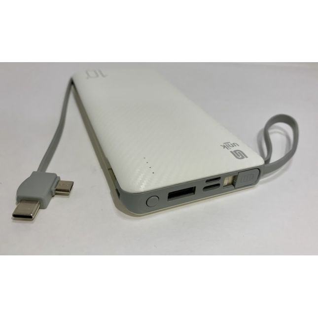 CARREGADOR PORTÁTIL UNIVERSAL 10.000 - POWER BANK UNIK COM CABOS MICRO USB, USB-C E LINGHTNING