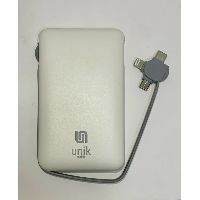 CARREGADOR PORTÁTIL UNIVERSAL 5.000 - POWER BANK UNIK COM CABOS MICRO USB, USB-C E LINGHTNING