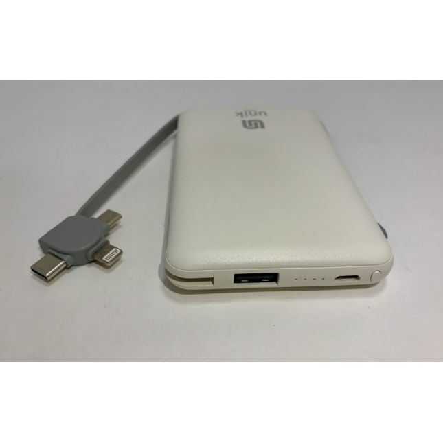 CARREGADOR PORTÁTIL UNIVERSAL 5.000 - POWER BANK UNIK COM CABOS MICRO USB, USB-C E LINGHTNING