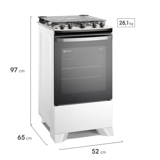 Fogão 4 bocas Electrolux Branco Efficient com Mesa Inox PerfectCook e VaporBake FE4IB Bivolt