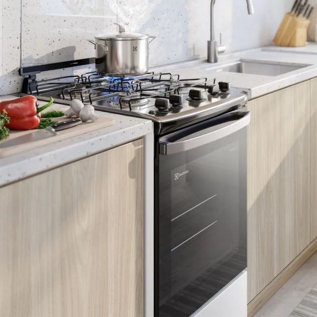 Fogão 4 Bocas Electrolux Efficient Acend. Automático Branco com Mesa Inox Bivolt