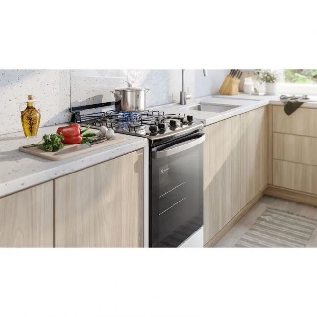 Fogão 4 Bocas Electrolux Efficient Acend. Automático Branco com Mesa Inox Bivolt