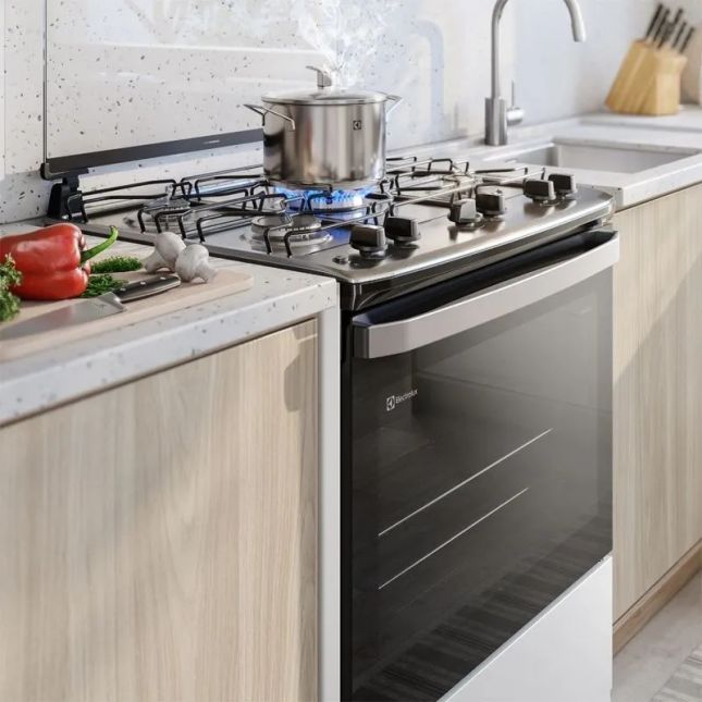Fogão 5 bocas Electrolux Efficient Acend. Automático Branco Mesa de Inox Bivolt