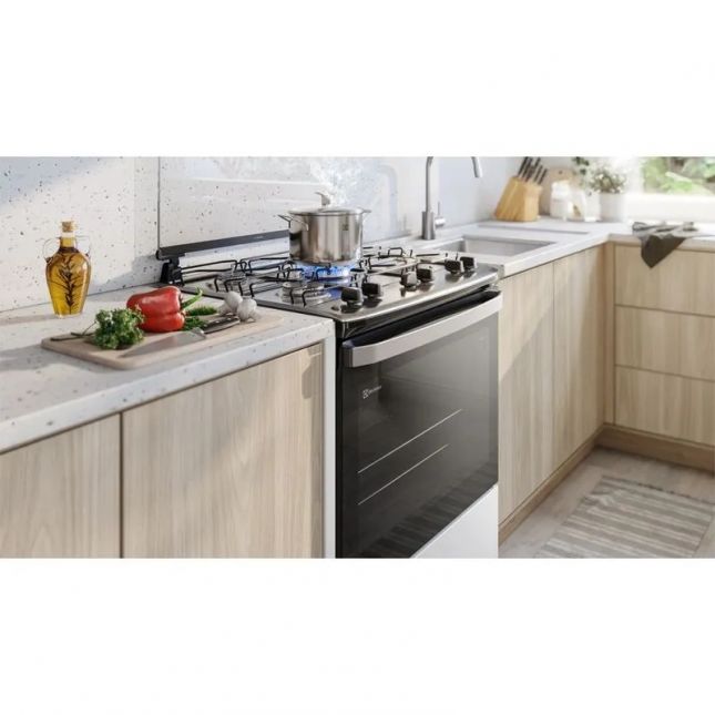 Fogão 5 bocas Electrolux Efficient Acend. Automático Branco Mesa de Inox Bivolt