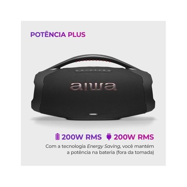 Caixa De Som Boombox Aiwa Aws-BBS01 B Bluetooth 3 Vias Ip66 200W RMS