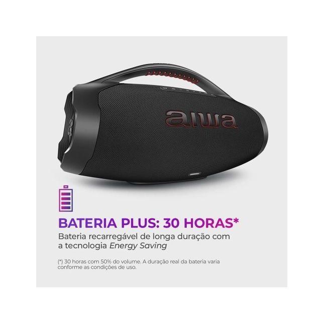 Caixa De Som Boombox Aiwa Aws-BBS01 B Bluetooth 3 Vias Ip66 200W RMS