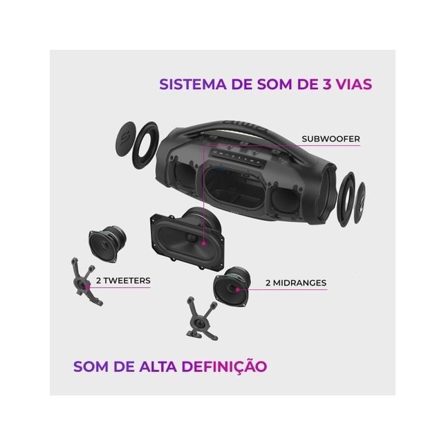 Caixa De Som Boombox Aiwa Aws-BBS01 B Bluetooth 3 Vias Ip66 200W RMS
