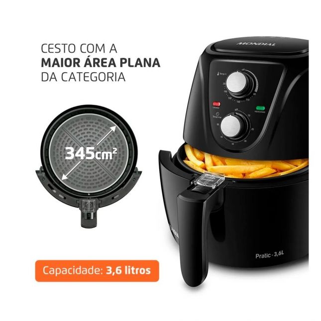 Fritadeira Elétrica Air Fryer Mondial Pratic sem Óleo 3,6 Litros 1500W 110V