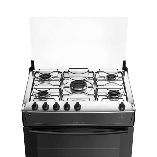 Fogão Atlas 5 Bocas Preto com Mesa Inox Mônaco Top Bivolt