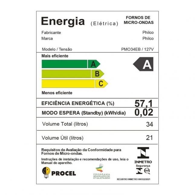Forno Micro-ondas Philco PMO34EB Espelhado 34L Branco 127 v