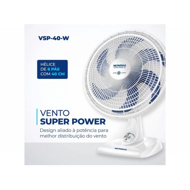 Ventilador de Mesa Mondial Super Power Vsp-40-w 40cm 140W 110v Branco