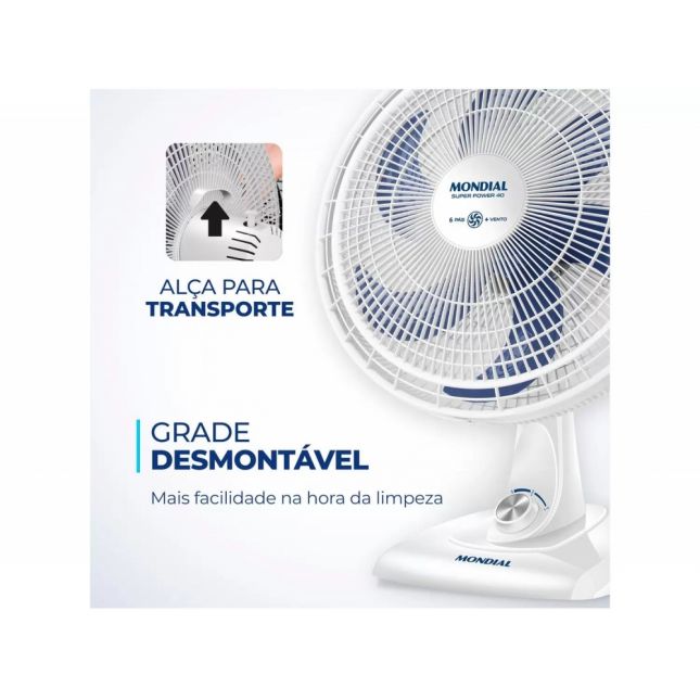 Ventilador de Mesa Mondial Vsp-40-w 40cm 140W Super Power 110v Branco