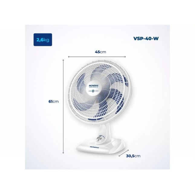 Ventilador de Mesa Mondial Vsp-40-w 40cm 140W Super Power 110v Branco