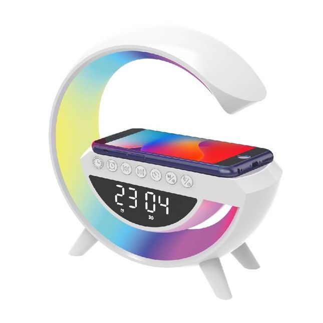 Caixa De Som Bluetooth Luminária Rádio Relógio Carregador Por Indução Xtrad Andromeda G Xdg-8601