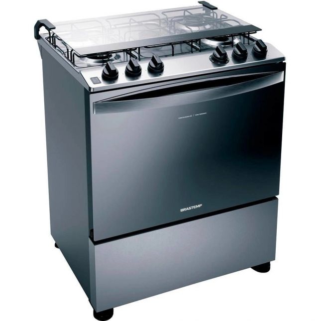 Fogão 5 Bocas Brastemp Acend. Automático Inox com Mesa de Inox Bivolt 