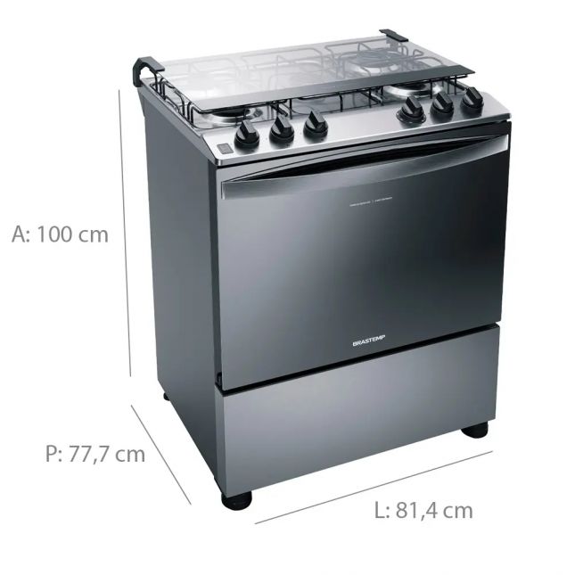 Fogão Brastemp 5 Bocas BFS5NCR Mesa de Inox Botões Removíveis Exclusivo Aro Protetor Bivolt -  Inox