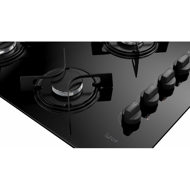 Cooktop 4 Bocas Atlas a Gás com Mesa de Vidro Utop Preto Bivolt